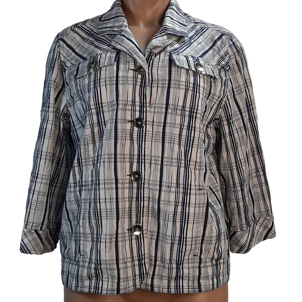 TanJay Jacket Top Shacket Womens 10 Metallic Buttons 3/4 Sleeve Casual